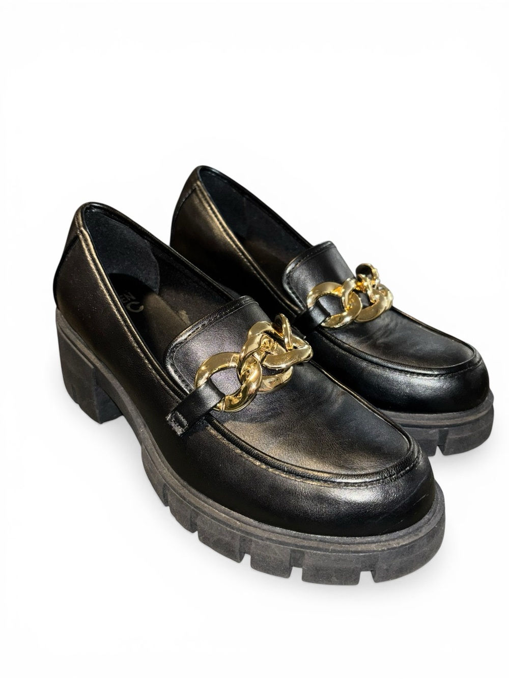 Madden NYC Black w/Gold Chain Platform Loafers - Size 8